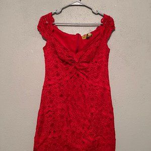 NICOLE MILLER Red Lace Mini Dress Size XL